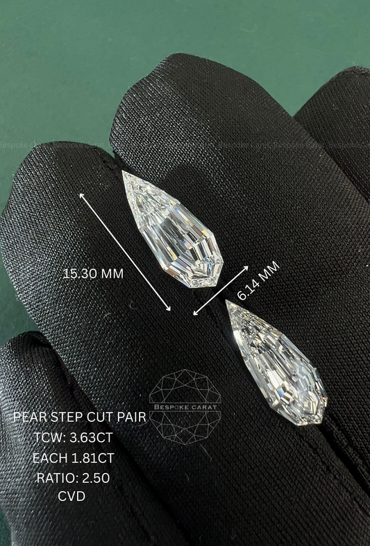 Pear Step Cut Lab Grown Diamond Matching Pair 3.63 CT