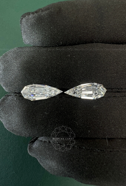 Pear Step Cut Lab Grown Diamond Matching Pair 3.63 CT