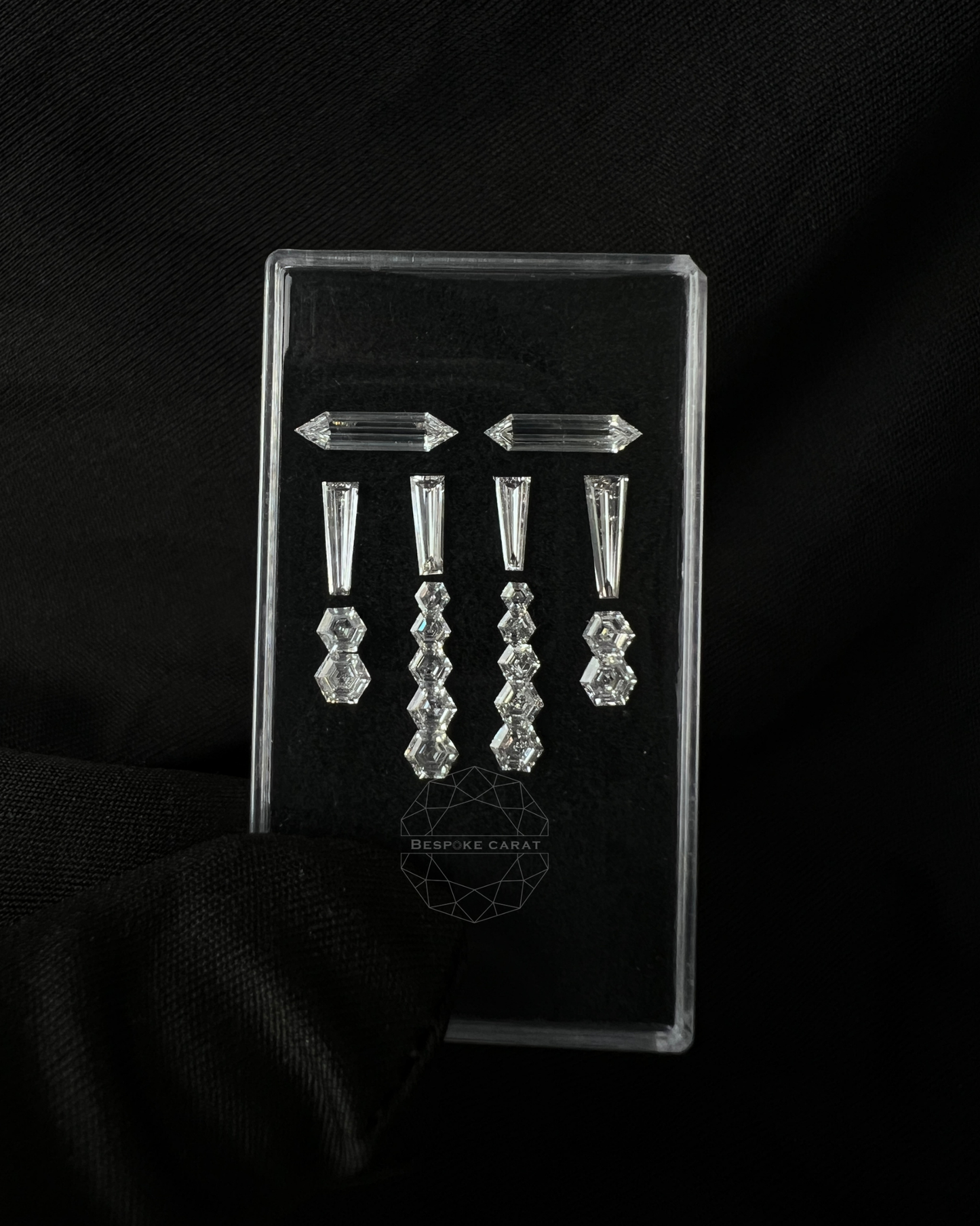 Hanging Chandelier Drop Earring Lab Grown Diamond Layout | Hexagon & Tapered Baguette