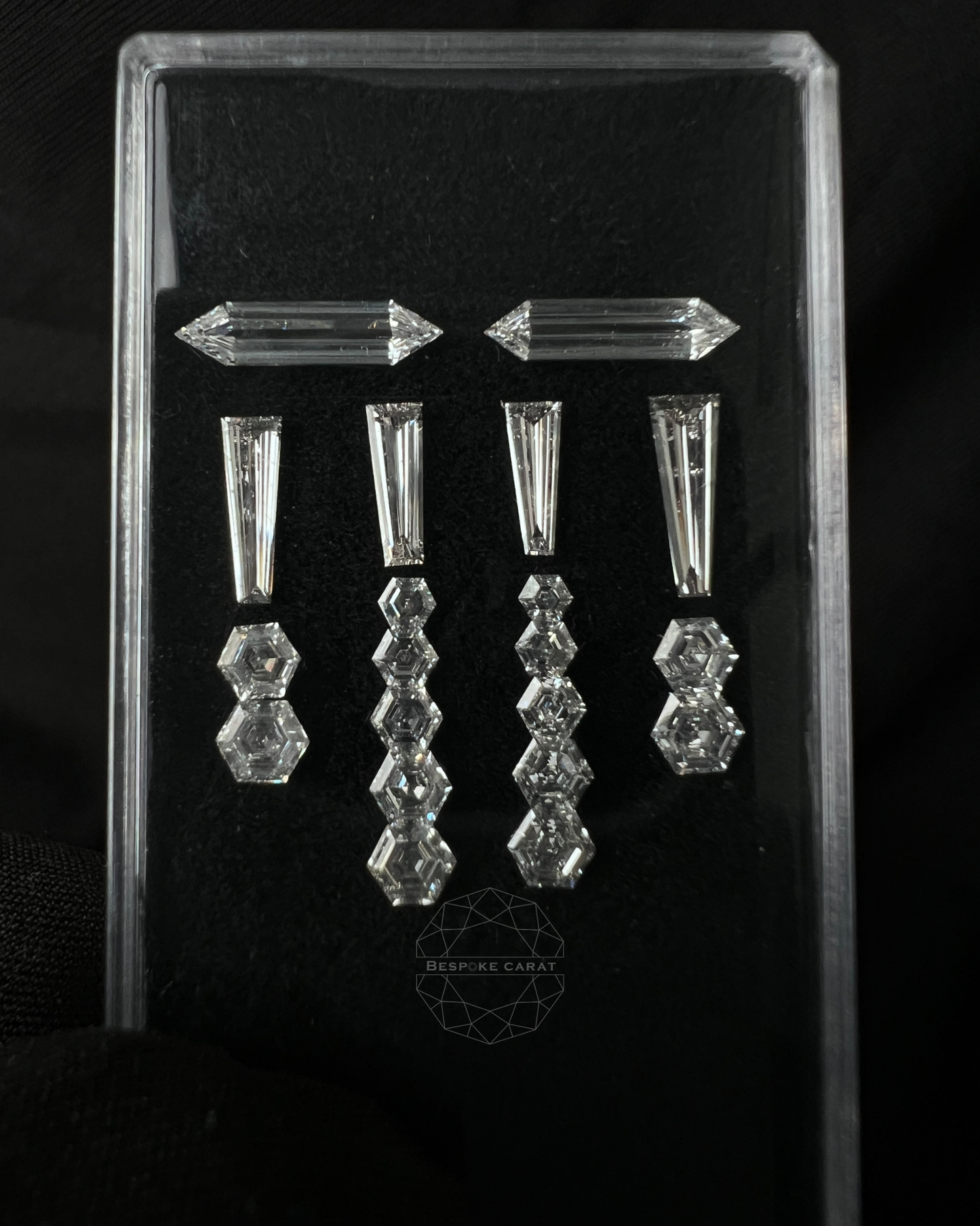 Hanging Chandelier Drop Earring Lab Grown Diamond Layout | Hexagon & Tapered Baguette