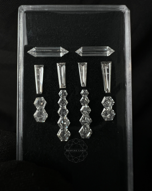Hanging Chandelier Drop Earring Lab Grown Diamond Layout | Hexagon & Tapered Baguette