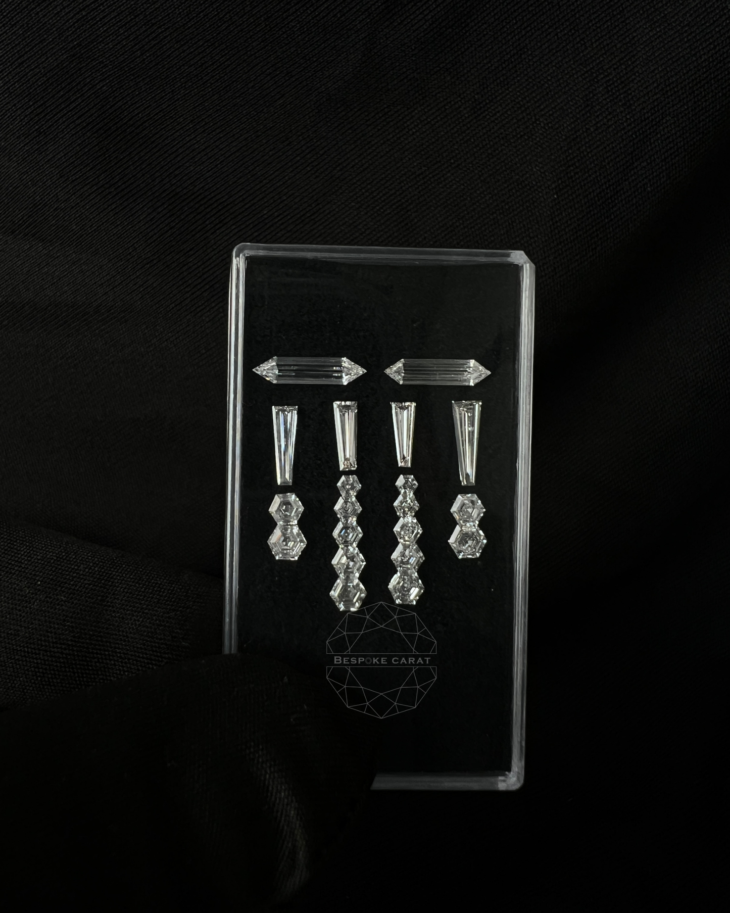 Hanging Chandelier Drop Earring Lab Grown Diamond Layout | Hexagon & Tapered Baguette