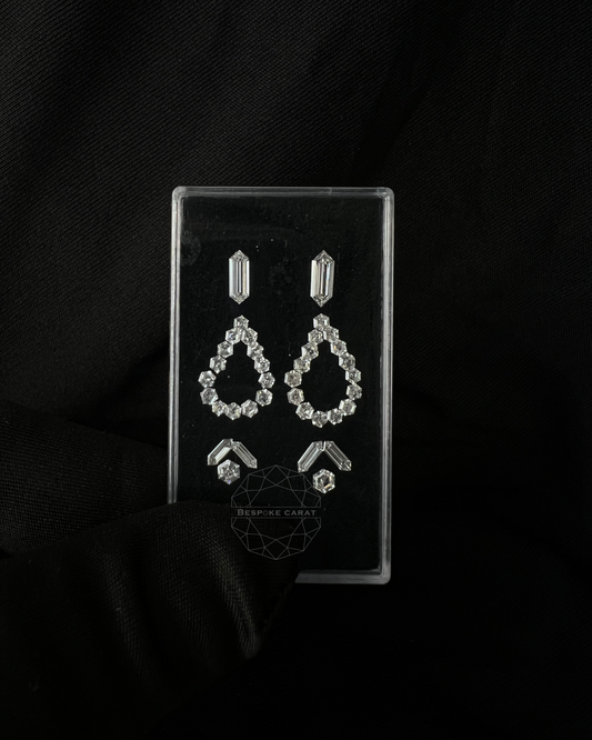 Hexagon Outline Drop Earring Layout | Elongated Hexagon Lab Grown Diamonds