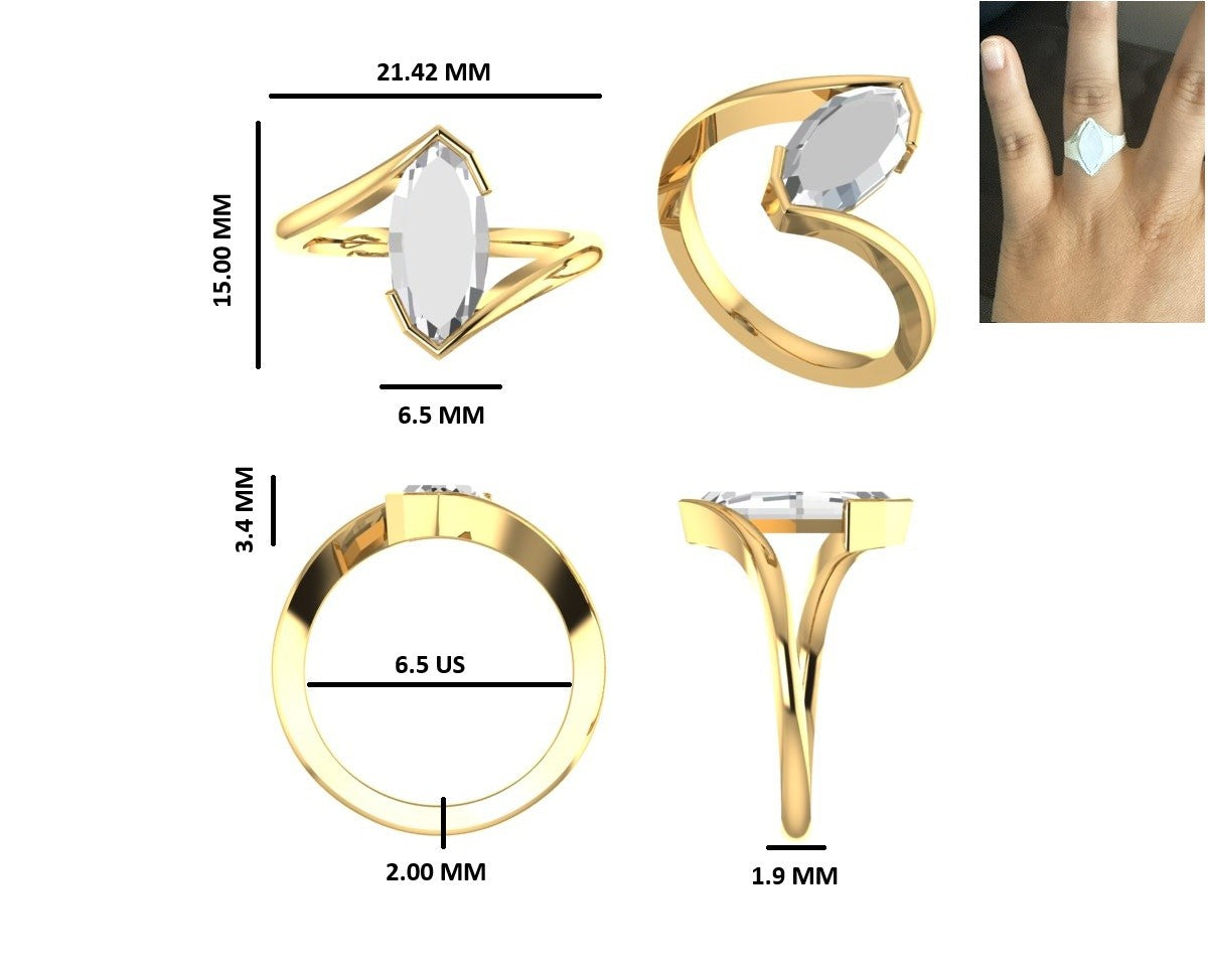 Custom Order for Ana Rangel – 2 CT Step Cut Marquise Diamond Sculptural Bezel Ring in 14K Gold - 1st Installment