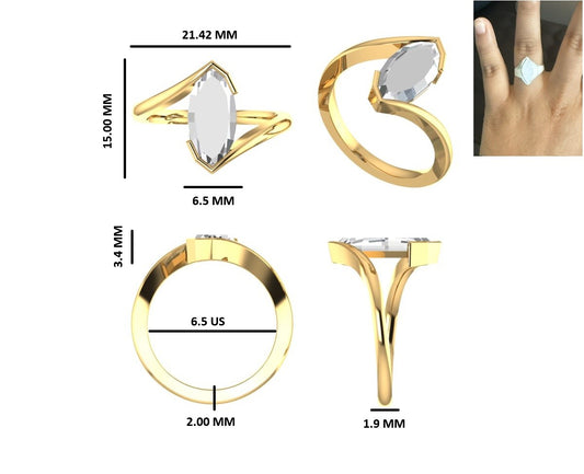 Custom Order for Ana Rangel – 2 CT Step Cut Marquise Diamond Sculptural Bezel Ring in 14K Gold - 1st Installment